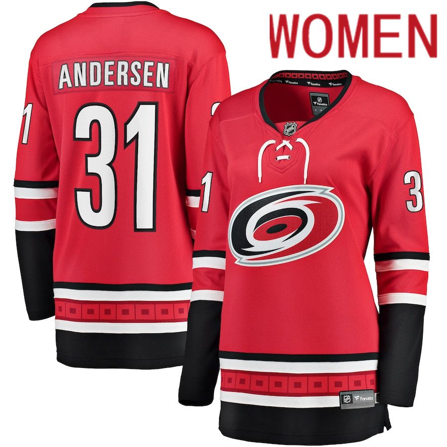Women Carolina Hurricanes 31 Frederik Andersen Fanatics Branded Red Alternate Breakaway Player NHL Jersey